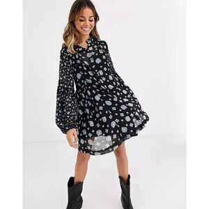 Free People Turn Turn Mini Shirt Dress Black & Blue Women's XS Boho Hippie Beach